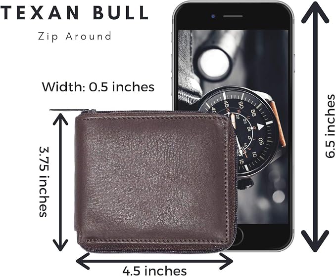 RFID Men's Leather Zipper wallet Zip Around Wallet Bifold Multi Card Holder (Brown) - Image 6