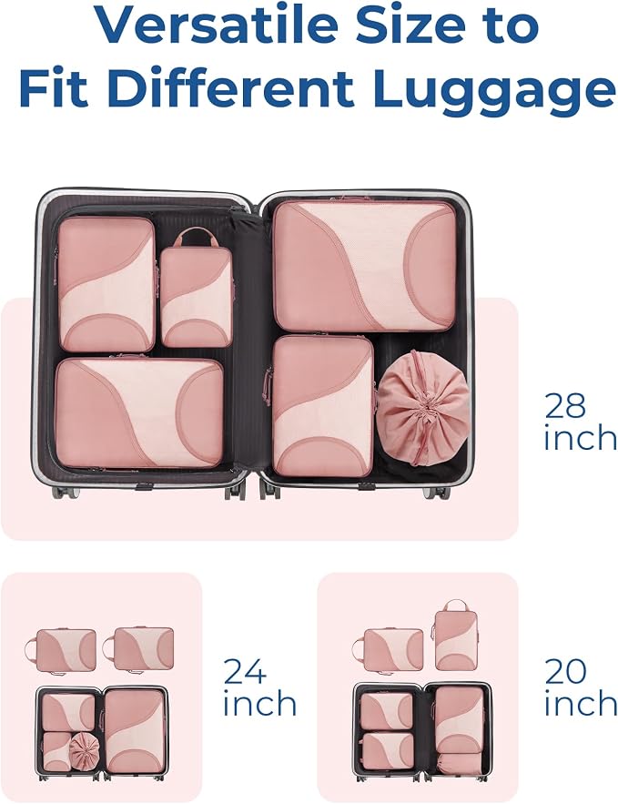 Bagsmart Compression Packing Cubes, Travel Bag Cruise Ship Essentials | Lightweight, Compressible Suitcase Organizer Set fit Standard Carry-On & Checked Luggage, 6 Set, 14 Set Washable Packing Bags - Image 3