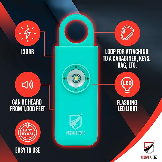 Original Defense® Siren Self-Defense Alarm - 130 dB Keychain Alarm with LED Strobe Light for Women, Children, and Elderly - Police Recommended - (Mint, 1 Count) - Image 2