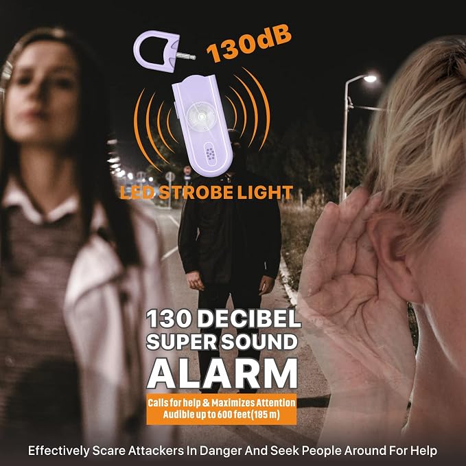 Safe Sound Personal Alarm, 2 Pack 130 dB Loud Siren Song Emergency Security Alarm Keychain with Strobe LED Light, Personal Sound Safety Siren for Women, Men, Children, Elderly - Image 2