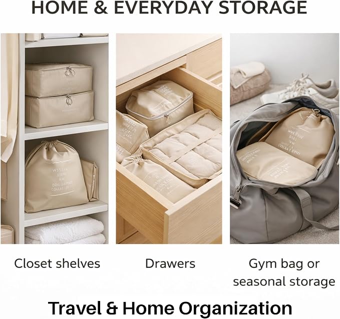 7 Set Packing Cubes For Travel | Luggage Organizer Bags With Shoe, Laundry Bag, Accessory Pouch And Lingerie Bag | Durable And Space Saving Suitcase Organizer For Travel Essentials | Beige - Image 8