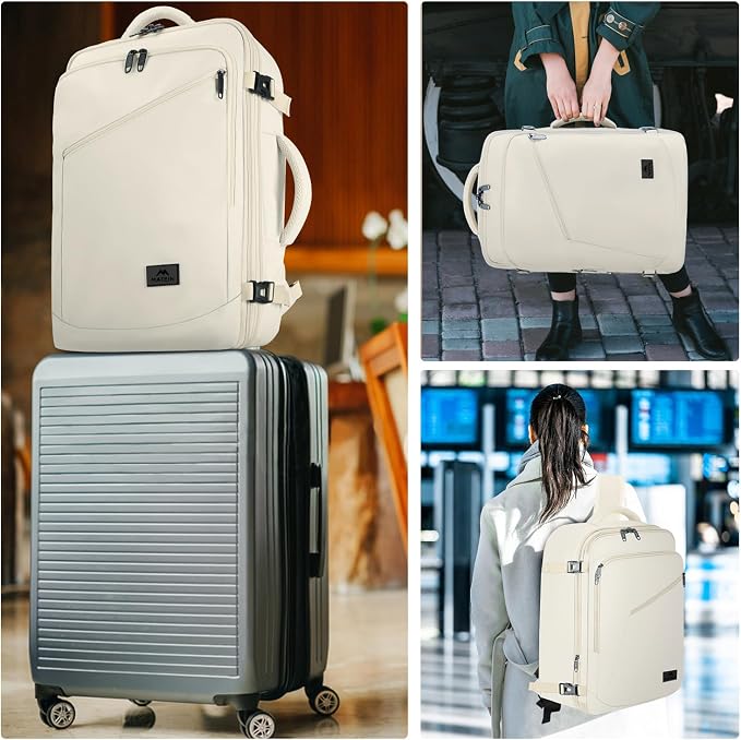 MATEIN Large Backpack for Travel Flight Approved, 45L Carry on Backpack | Expandable Daypack with Padded Shoulder Straps for Adult Men Women, Fits Overhead Bin, Lightweight, Travel Essential, Beige - Image 7