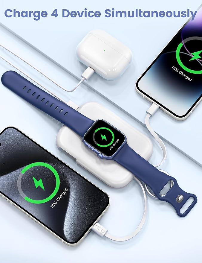 RORRY CharmGo Portable Charger, 5000mAh Portable Charger Power Bank | Built-in Cables,Travel Keychain Battery Pack Essentions for Apple Watch 1~11 Series/Ultra/SE & iPhone Air/17/16/15/14/13/12 - Image 4