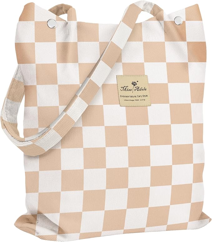 Miss Adola Corduroy Tote Bag for Women with Aesthetic Design | Magnetic Buckle & Pocket, Reusable, Soft, Roomy, Long Shoulder Handles, Double-sided Print, Casual Daily Work, Grocery Bags by MissAdola