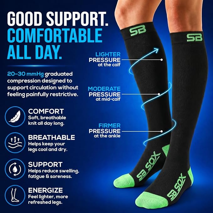 SB SOX Compression Socks for Men & Women (20-30mmHg) | Best Quality Compression Socks for Flying, Medical, Sports, Wide Calf Fit, Pregnancy, and Daily Wear. Trusted since 2016. - Image 4