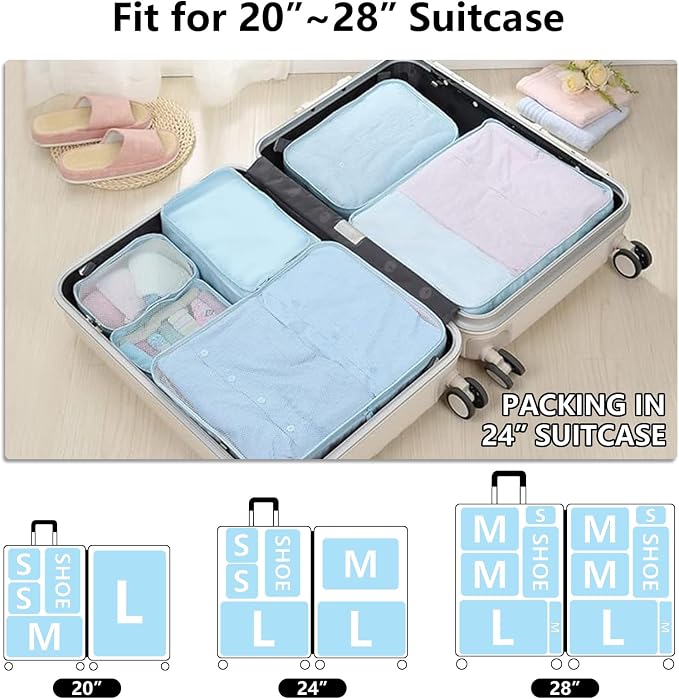 Packing cubes for Travel CALACH Luggage Organizer Bags 6 Set Packing Cubes for Suitcases Travel Essentials for Carry on Mesh Suitcase Organizer with Shoe Bag (blue) - Image 8