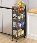 Slim Storage Cart 5 Tier Narrow Kitchen Rolling Cart on Wheels for Small Space, Metal Utility Cart Narrow Bathroom Storage Cabinet Mobile Shelf Unit Organizer with Wood Top and Handle, Black by Giwil