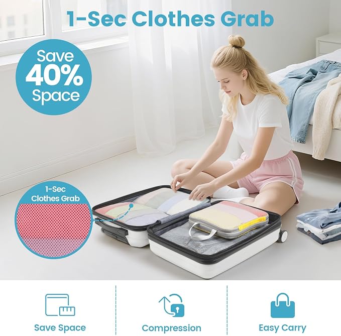 Cambond Mesh Compression Packing Cubes for Travel - 4 Set, Multi-color | Keep Clothes Sorted, See Through Mesh helps quickly find what you need, Compression Zip Design, Lightweight, Luggage Tidy - Image 3