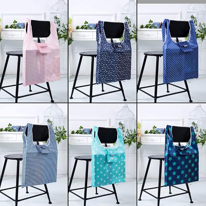 Cloth Tote Bags, Reusable, Foldable, Recycle for Shopping, Fits in Pocket, Eco Friendly for Groceries, Water Resistant, Lightweight, Strong & Durable Large (6Pack) - Image 3