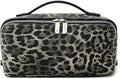 EACHY Travel Makeup Bag for Women, Flat Open Leopard Print Cosmetic Bag | Leopard-print PU leather cosmetic bag opens flat with dividers and clear TPU brush pocket for makeup and travel essentials by EACHY