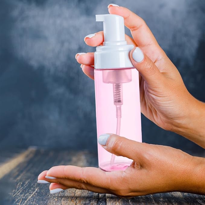 3-Pack Travel-Sized Foaming Pump Bottles - Empty Foaming Liquid Soap Dispensers - for Refillable Travel Hand Soap Shampoo Foaming Castile Cosmetics - BPA Free (100ml/3.3oz) (Pink) - Image 6