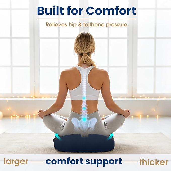 Memory Foam Seat Cushion for Office Chair & Car Seat, Blue | for Office Chair, Car Seat, Relieving Pressure Tailbone Sciatica Back Pain for Long Sitting Office Workers, Car Drivers - Image 6