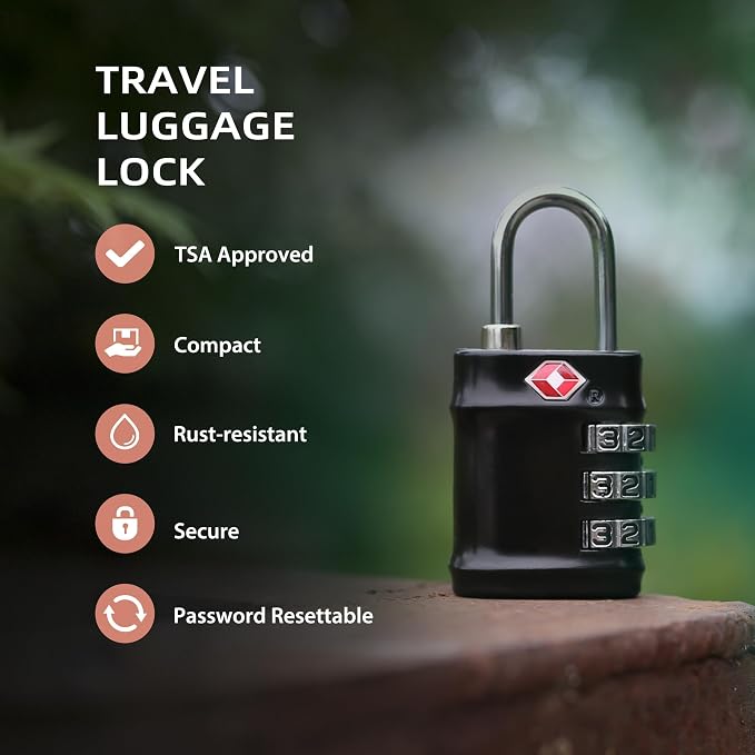 TSA Locks for Luggage, Combination Lock for Locker, Travel Essentials Padlock Combination, Combo Small Padlock for Gym Locker, Suitcase, Gun Case, Backpack, Bag, Zipper, Box, Cabinet - Image 3