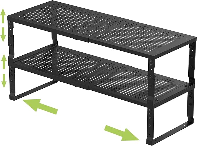 Jojocross Expandable Adjustable Stackable Kitchen Organizer, Spice Rack,Metal Pantry Storage Shelves Racks,Counter Shelf for Cabinets, Countertop, Cupboard(2 Packs/Medium/Black) by JOJOCROSSHIGHQUALITYLIFE