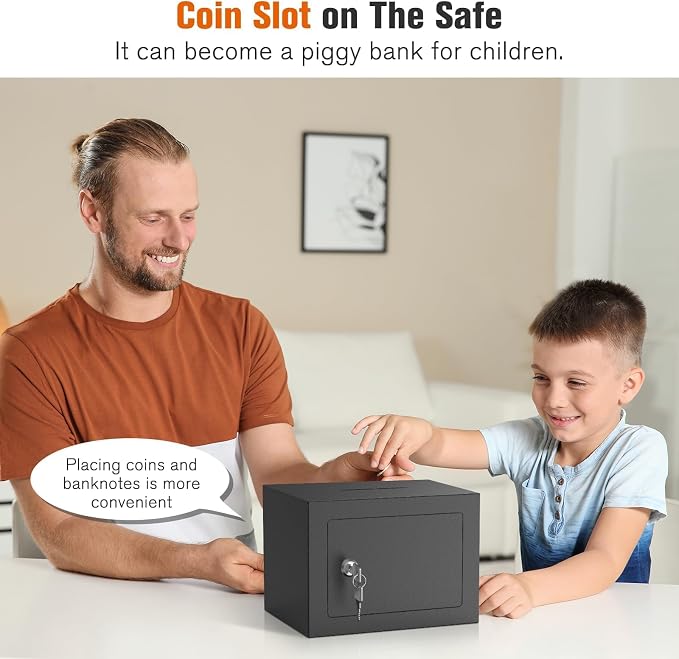 PATRON Small Safe Box with Key Lock,Mini Safe for Money with Coin Slot，Steel Security Deposit Box for Cash Jewelry Coin，0.24 Cubic Feet - Image 2