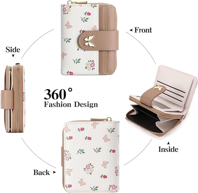 Small Wallet for Women Rfid Bifold Leather Card Holder Wallet With Zipper Pocket - Image 3