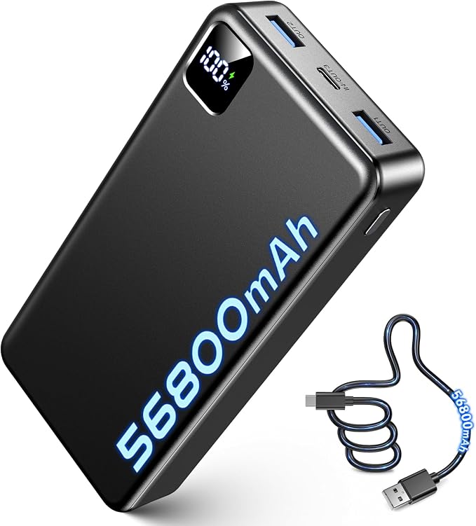 Portable Charger 56800mAh, 22.5W Fast Charging Power Bank with LED Display | Portable Phone Charger for Camping Travel Essential Compatible with iPhone 17/16/15/14/13 Series, Samsung, Google, iPad-Black by Unknown