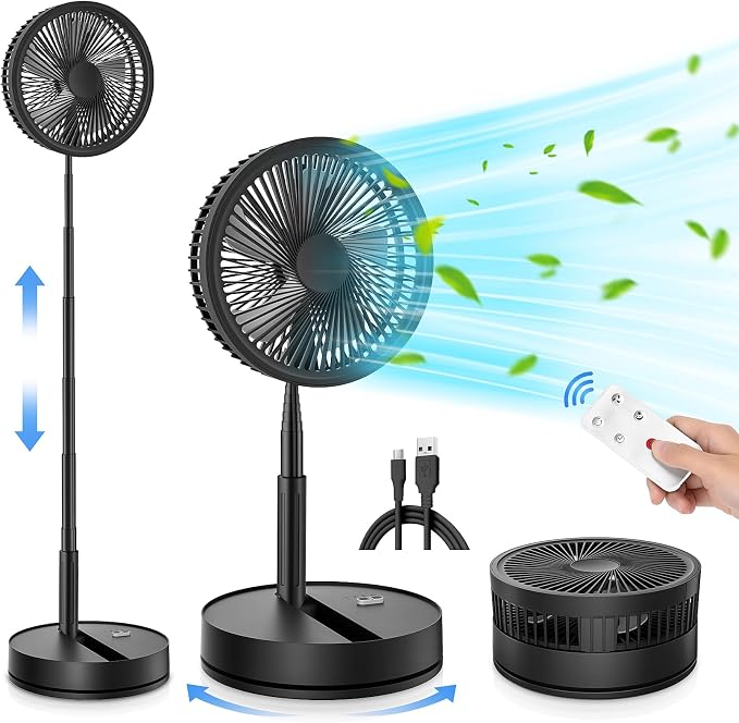 Portable Foldable Rechargeable Oscillating Fan - 8.6" 8000mah Remote Fan | Battery Operated USB C Small Fan Quiet Table Desk Fan Folding Standing Pedestal Fan for Bedroom Rome Office Camping Travel by LIPETY