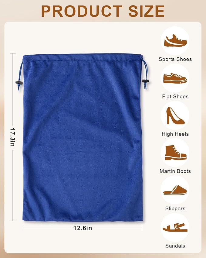 4 Pcs Shoe Bags for Travel, Dust Velvet Bags, Palace Blue, 17.3x12.6 Inch | Washable & Reusable Travel Shoe Bags, Dustproof Shoe Bags with Drawstring Closure, Suitable for Travel, Home Storage - Image 8