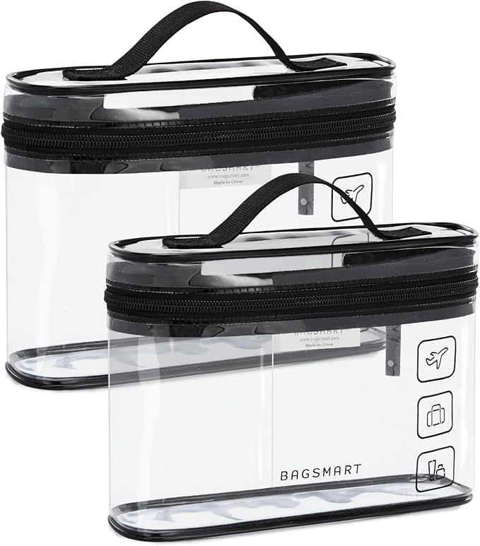 BAGSMART TSA Approved Toiletry Bag, 2 Pack Clear Makeup Cosmetic Bag Organizer, Quart Size Travel Bag for Toiletries, Carry-on Travel Accessories Essentials, Black-2pcs by BAGSMART