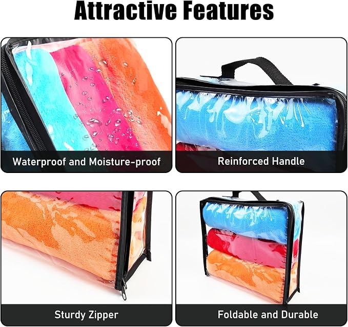 10 Pieces Large Clear Travel Packing Cube ，Clear Vinyl Zippered Storage Bags See Through Moving Bag Plastic Storage Bags PVC Multipurpose Pouch with Handle for Sweater Shirts Dress Storage - Image 3