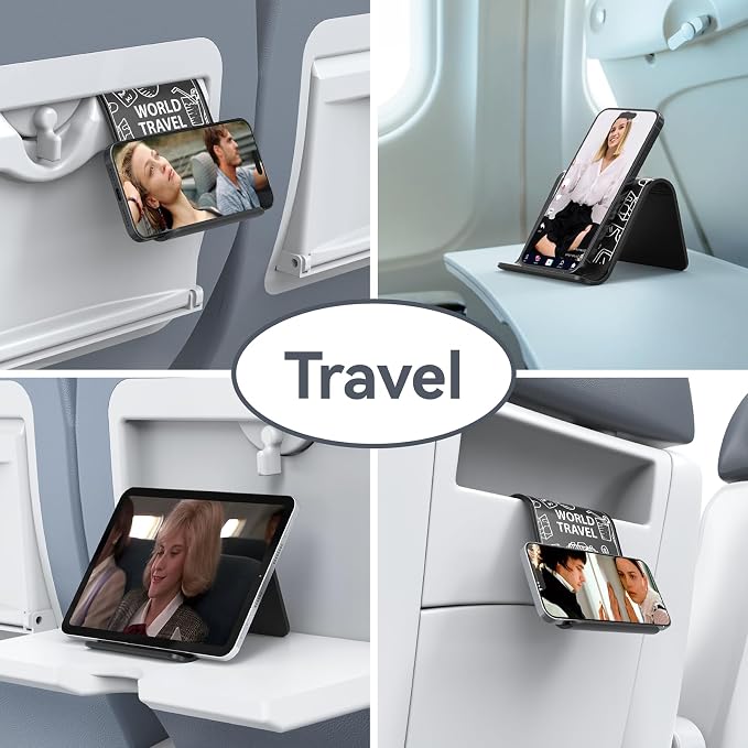 Airplane Phone Holder, Foldable Flexible Silicone Phone Stand | Tablet Mount for Flying, Home Office, Desk and Bedroom, Compatible with iPhone, Smartphones for Hands-Free Viewing, White - Image 5