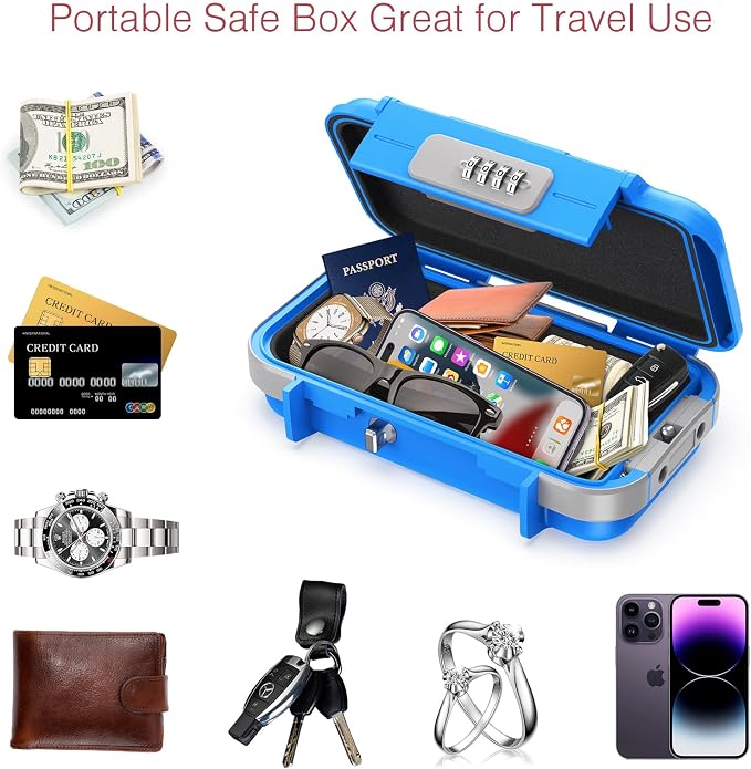 LOFICOPER Portable Safe Box with Combination Lock, Waterproof Security Case with Removable Chain for Travel, Hotel, Beach, Riding, Small Personal Lockbox, Blue - Image 6