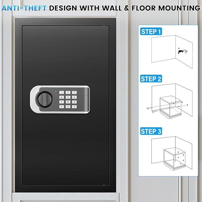 27.56"H Steel Safe Box, 6.0 Cuft Home Safes with Fireproof Waterproof Bag | Digital Security Safes with Programmable Keypad Keys, Smart Alert, Mute Mode, Anti-theft Safety Box for Documents Valuables - Image 8
