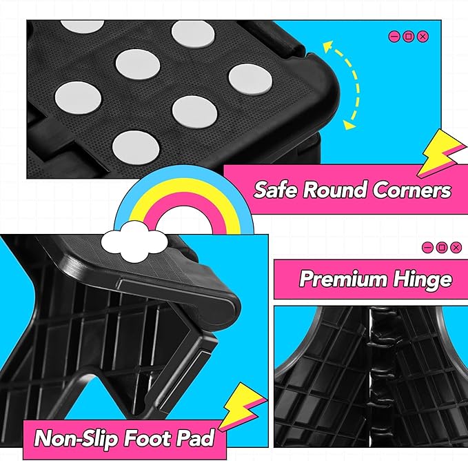 Delxo Folding Step Stool 11 Inch,300 Lbs Step Stool for Kids & Adults Black | Foldable Step Stool 11",Non-Slip Foot Stools with Handle,Lightweight Collapsible stools for Kitchen,Bathroom,Bedroom,Garden - Image 6