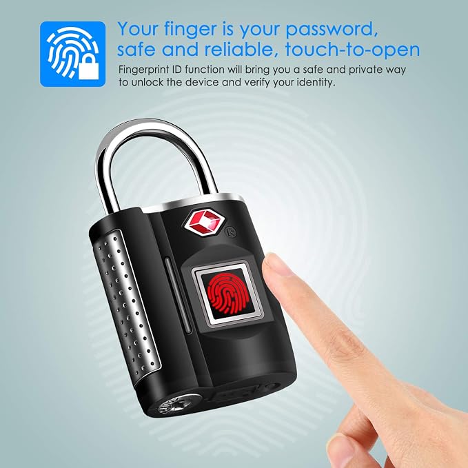 Fingerprint Lock, TSA Approved Smart Digital Locker Lock for Gym, Luggage, Travel, House Door, Suitcase, Backpack, School, Bike,Office, Keyless - Image 2