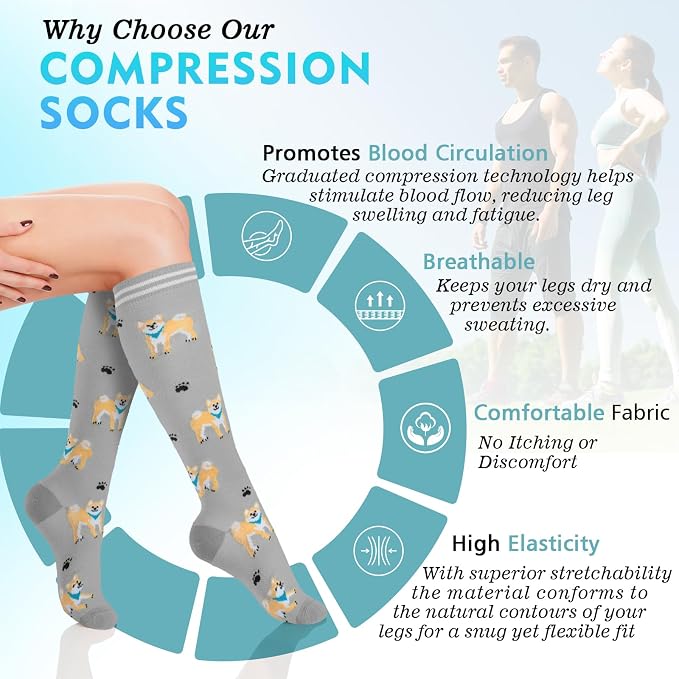 Compression Socks for Women & Men 6 Pairs | 20-30 mmHg Breathable & Moisture-Wicking Comfortable & Skin-Friendly Knee High Support Socks for Nurse, Travel, Pregnancy - Image 2