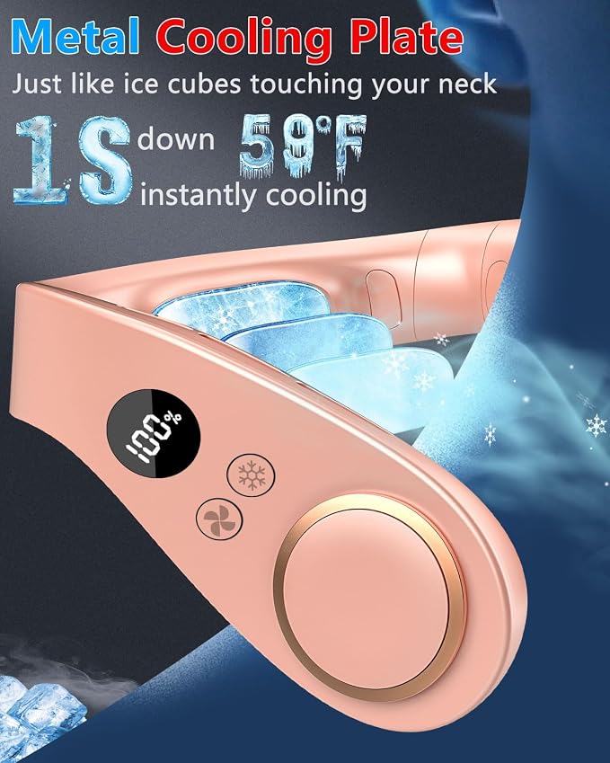Neck Fan with Cooling Plate-24H Quiet Powerful Fans that Blow 5 Speed&Power LED Display-USB 5500mAh Bladeless Wearable Personal AC Cooler - Image 2