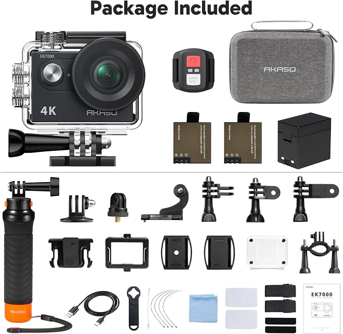AKASO EK7000 4K30fps 20MP Action Camera EIS Ultra HD 131FT Waterproof Underwater Camera with Waterproof Floating Hand Grip Bundle and Carrying Case Helmet Accessories Kit Bundle - Image 9