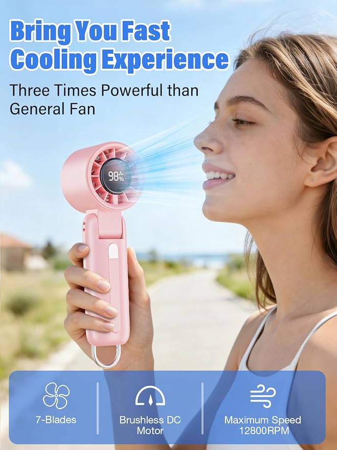AI Handheld Fan Turbo, 100-Speed Portable Fan Rechargeable, Mini Fan with 12800 RPM Strong Airflow, Foldable 4-in-1 Personal Fan for Travel, Camping, Beach & Office, USB-C & Lightweight & Quiet - Image 2