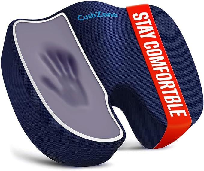 CushZone XL Memory Foam Seat Cushion for Office, Car & Wheelchair, Blue | U-shaped Coccyx Cutout, Contoured Design, Breathable Removable Mesh Cover, Non-Slip Base, Carry Handle by CushZone