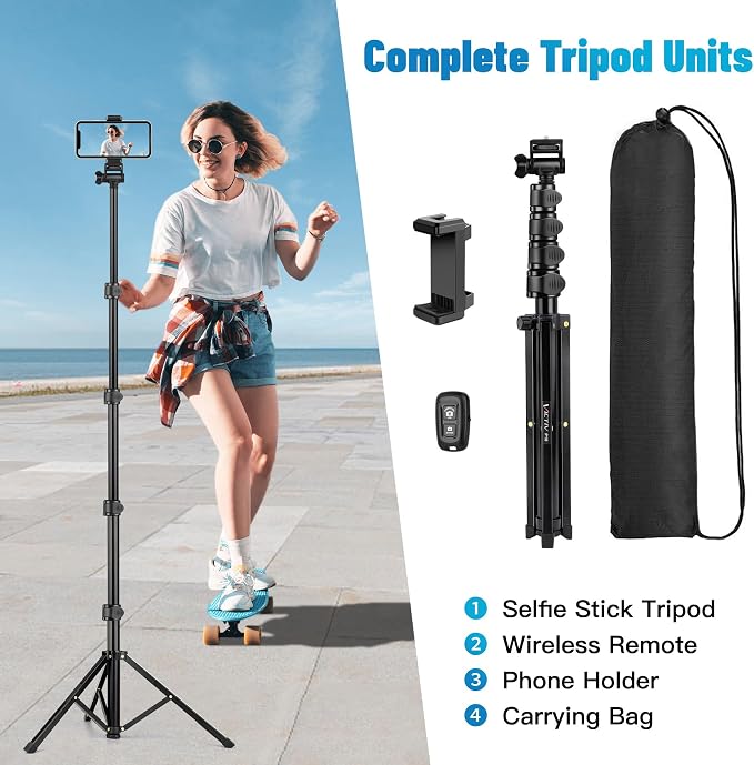 Victiv Phone Tripod, 70" Tripod for iPhone with Remote and Phone Holder | Compatible with Cellphone Camera Gopro, Standing Tripod Stand Perfect for Selfies, Video Recording, Vlogging, Live Streaming - Image 7