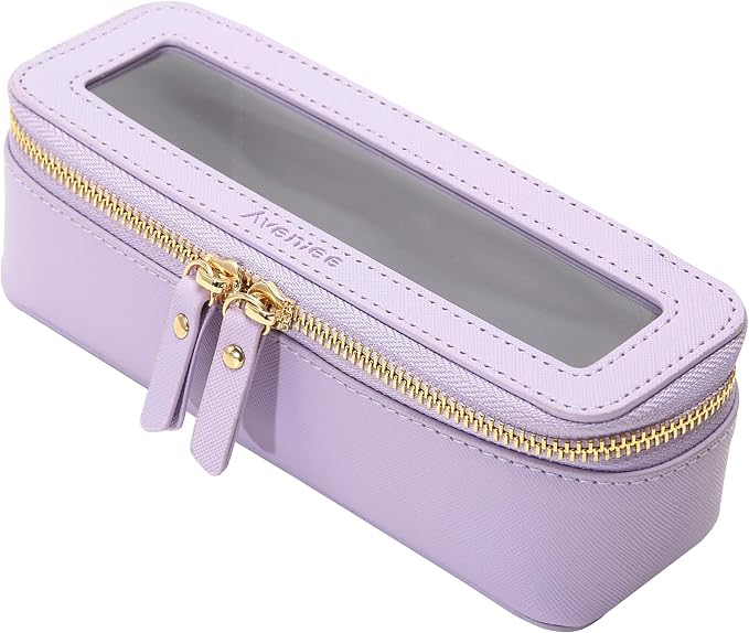 Aveniee Clear Makeup Brush Bag, Slim Brush Holder Cosmetic Case, Small Travel Toiletry Bag for Women, Thin Make up Bags with Dual Zipper, Cute Travel Essentials Srorage Bag.Lilac by Aveniee