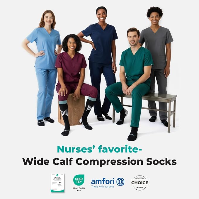TINYLEMON Wide Calf Compression Socks for Women & Men 15-20 mmHg Cushioned Sole Knee High Support Socks for Long Hours & Daily Wear - Image 6