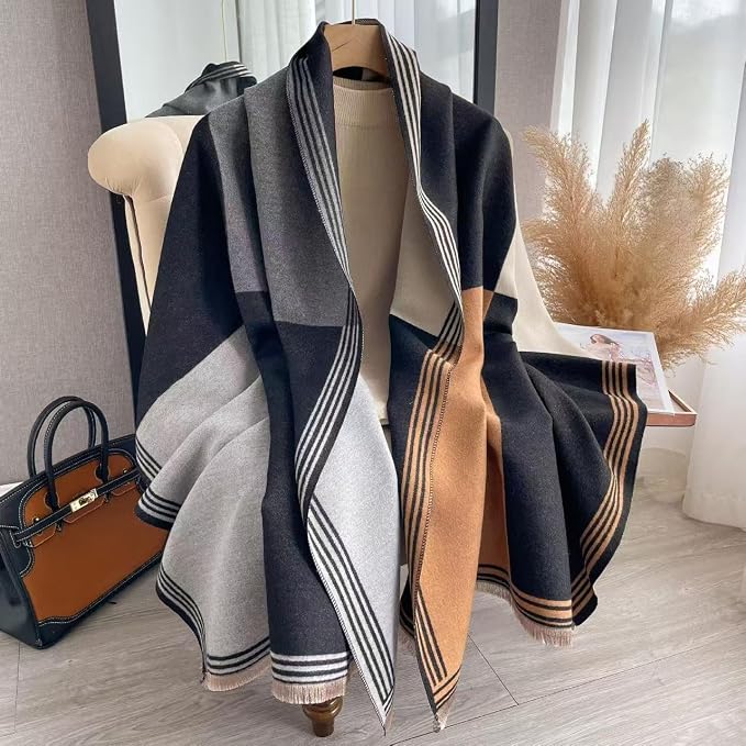 WaJuemy Winter Scarf for Women Dressy Evening Pashmina Shawl Wraps Open Front Poncho Blanket Fashion Travel Shawls Cape Wrap - Image 2
