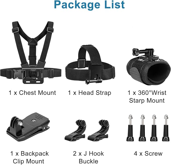 Chest Mount Harness, 4 in 1 Accessories Kit Compatible for Gopro Hero 13/12/11/10/9/8/7/6/5/4/3,Head Strap Mount,360°Rotation Wrist Strap Mount,Backpack Clip Holder,Adjustable Action Camera Mount Set - Image 7