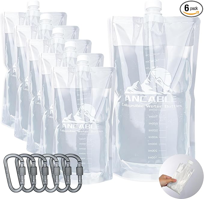 Ancable 64oz Collapsible Water Bottles, 6-Pack Reusable Travel Foldable Water Bottles for Hiking Camping Running Bike, BPA-Free Water Bottle by Ancable