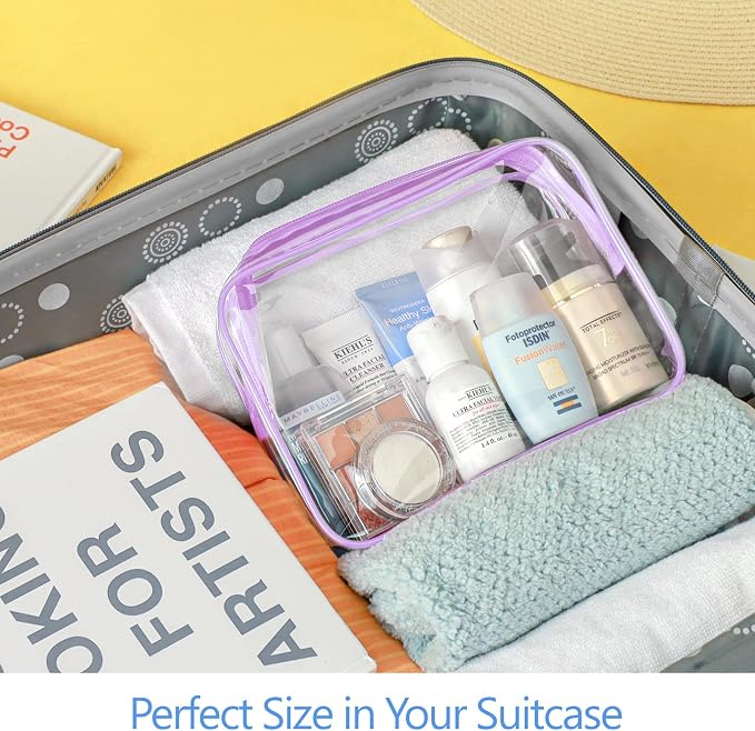 Clear Makeup Bag Travel - TSA Approved Toiletry Bag, 2 Light Purple | 1 Medium Quart Carry-On & 1 Large Checked-Luggage, Reinforced Seams, Water-resistant, Clear Easy-Check for Airport, Women - Image 7