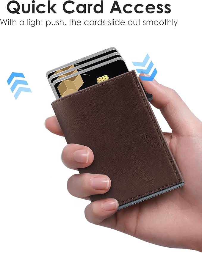 QLD RFID Wallet for Men - Smart Pop up Card Holder - Trifold, Slim, Minimalist Wallet for Front Pocket, 9-11 Cards Capacity | ID Window | Cash Slot | Magnetic Closure - Image 4