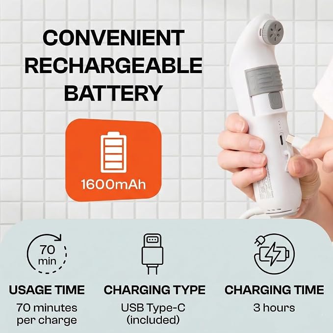 Portable Bidet for Travel & Home – Electric High Pressure Rechargeable Bidet for Women & Men | 2.5L Bottle | 1300ML/Min Flow | USB-C | 1600mAh Battery | USA Brand – Spray Mate Jumbo (White) - Image 6