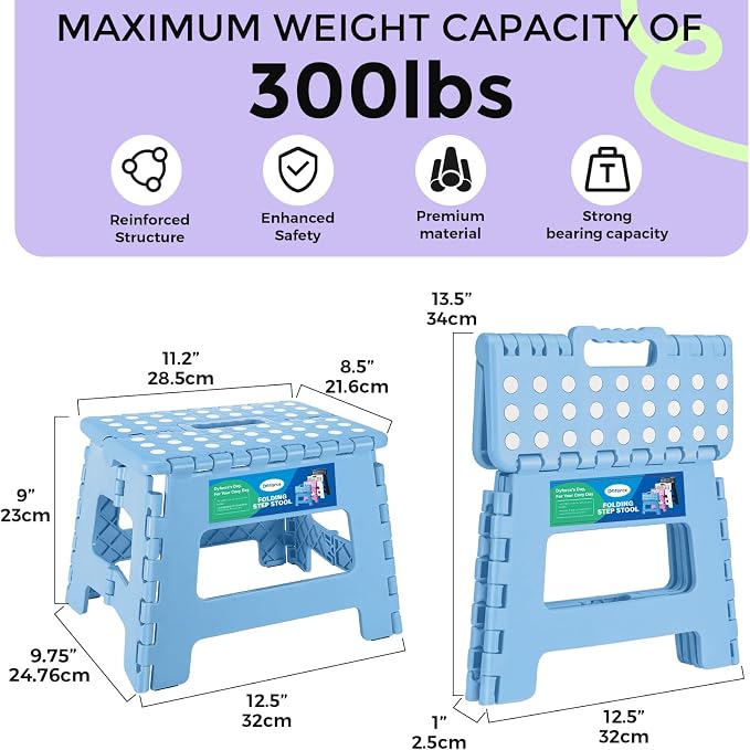 Dyforce Kids Step Stool 9 Inch, 300lbs Folding Step Stool for Toddler | Step stool for Blue,Anti-slip Heavy Duty with Handle, Lightweight Foldable Foot Stool for Bathroom Kitchen Bedroom Outdoor - Image 2