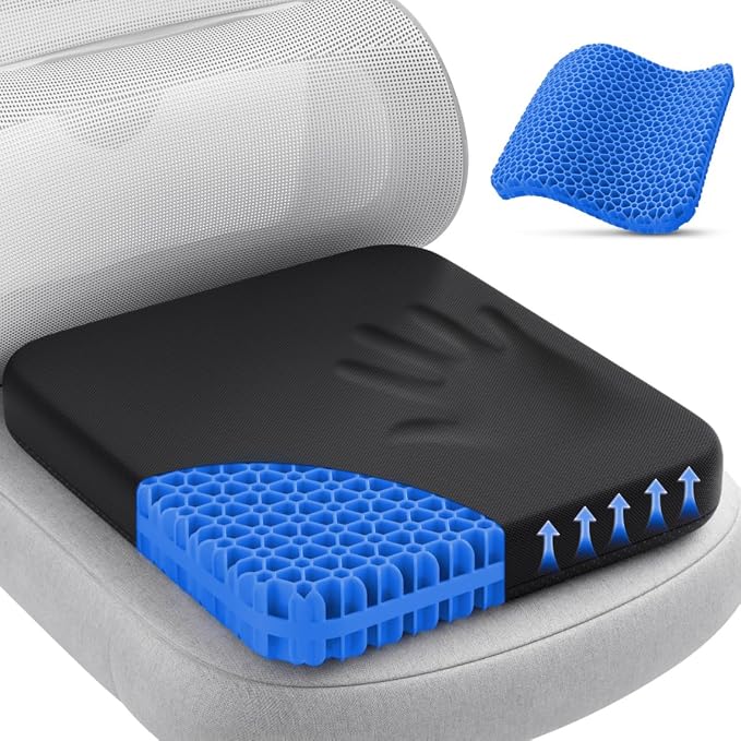 TushGuard Gel Seat Cushion for Long Sitting, Breathable Thick Patent Design | Enlarged Cooling Chair Pad for Office Chair, Wheelchair, Desk Chair, Supportive Car Cushion (Standard, Black+Blue) by TushGuardSeatCushonsPillows