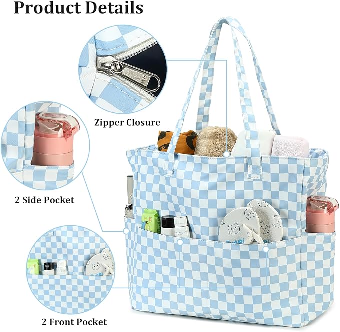 LEDAOU Beach Bag Waterproof Sandproof Women Beach Tote Pool Bag with Zipper for Swim Gym Grocery Travel with Wet Pocket | Sandproof - Image 6