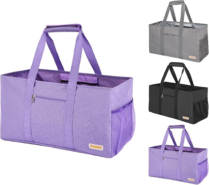 Extra Large Utility Tote Bag - Reusable Grocery Bags Foldable Heavy Duty | Large Shopping Tote 4 Pockets & Reinforced Handles, Water-Resistant Collapsible Tote for Beach, Picnic, Car Storage by Dongawin