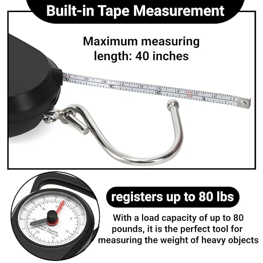 4 Pack Luggage Weight Scale with Tape Measure, 80 Lbs | Portable Fishing Hanging Scale, Dual Unit Travel Suitcase Kitchen Dial Weight Scale for Shopping Traveling Food Weighing - Image 4