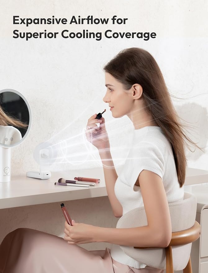 Aecooly Slim Portable Fan, Thin Handheld Fan, USB Rechargeable | Mini Personal [24H Max Cooling Time], Battery Powered Small Foldable Pocket for Travel, Summer, Gifts for Women, Girls -White - Image 4